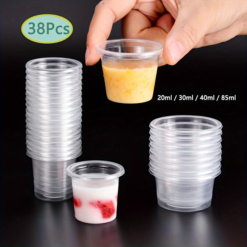 Set of 38 Transparent Plastic Trial Cups for Small Aviation Tasting Beverages, Dishwasher Safe, 4 Sizes