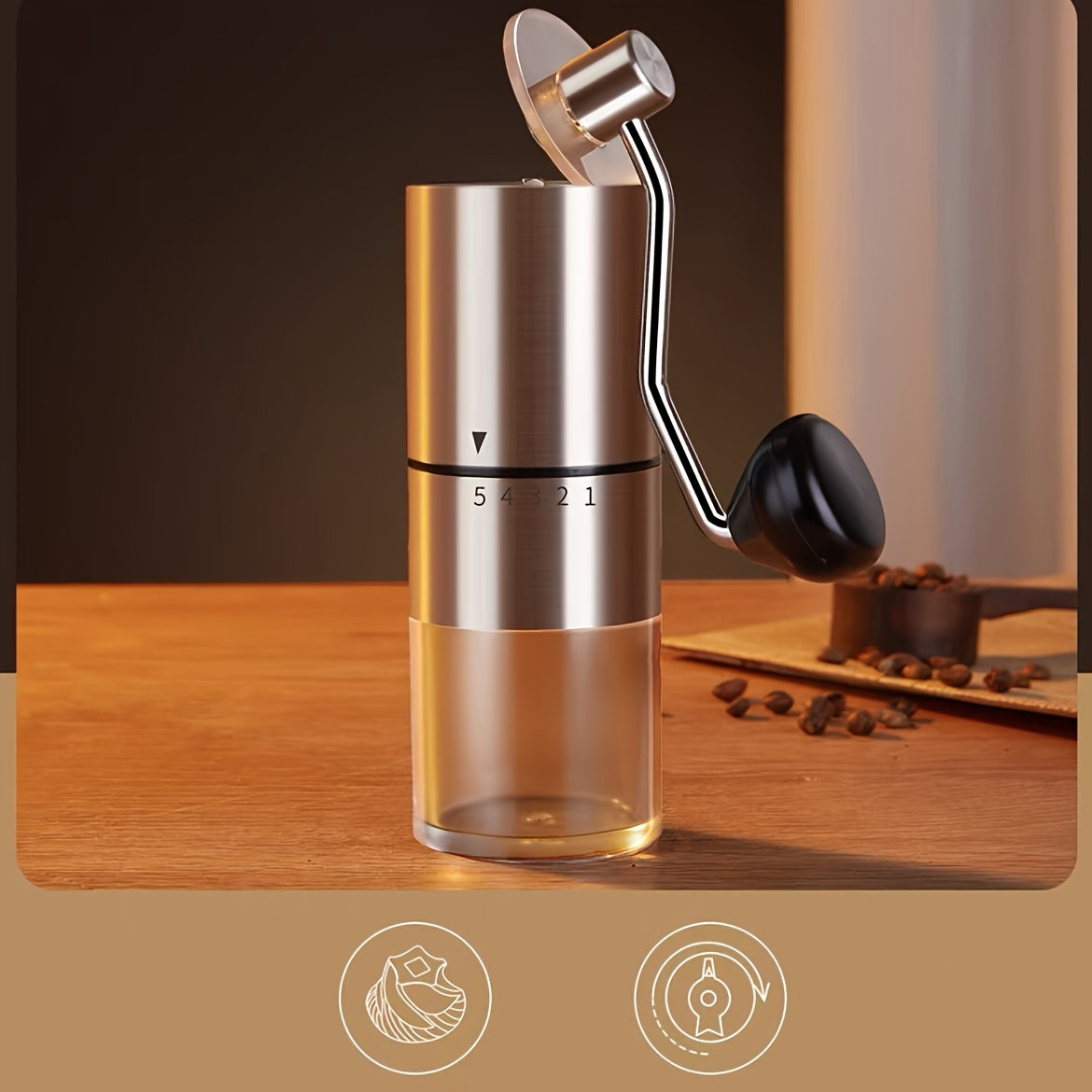 Manual Stainless Steel Coffee Grinder Conical Burr for Travel Camping Office