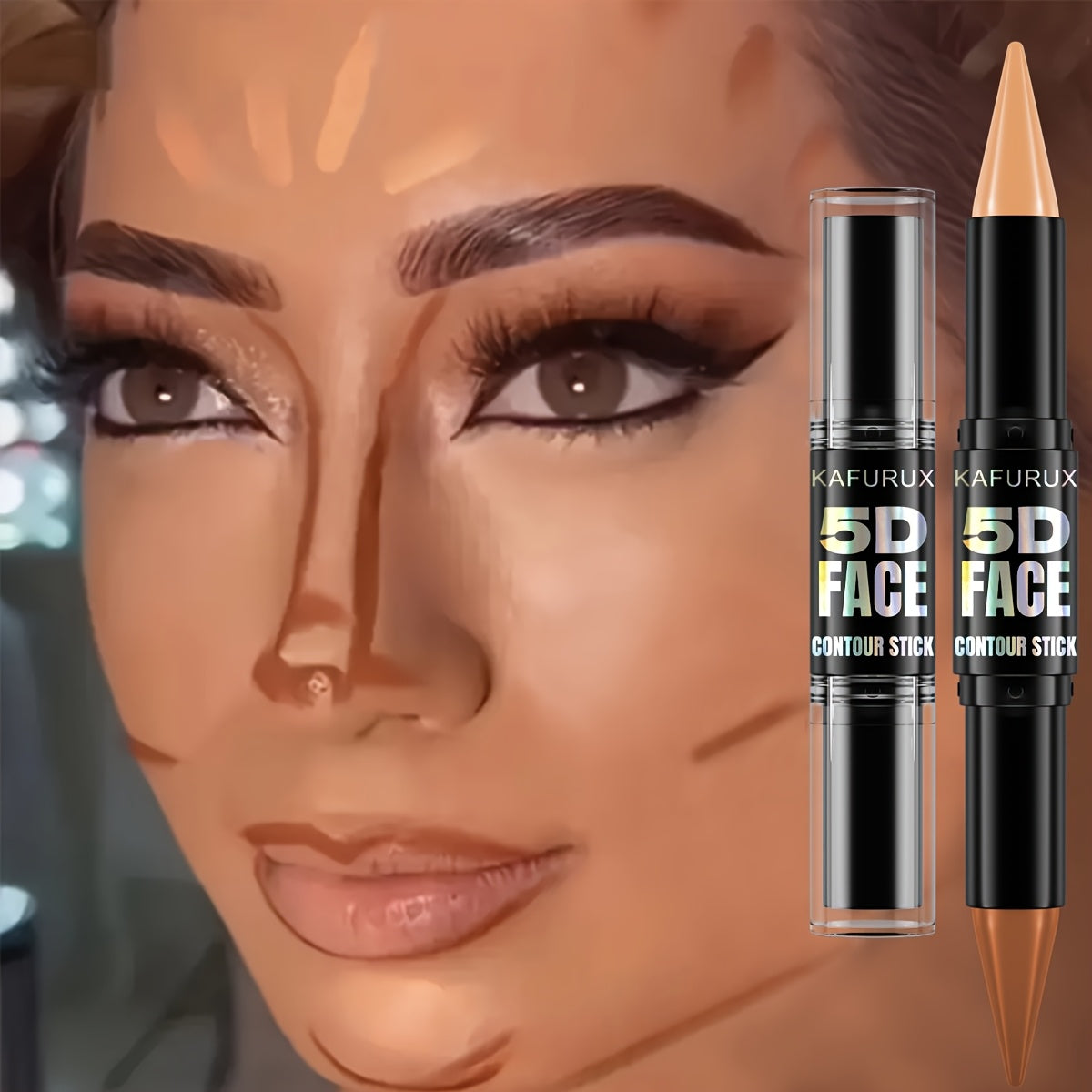 Yuz kontur stiku, ikki tomonlama yashiruvchi, to'liq qamrov, tabiiy yakun, yengildan o'rtacha