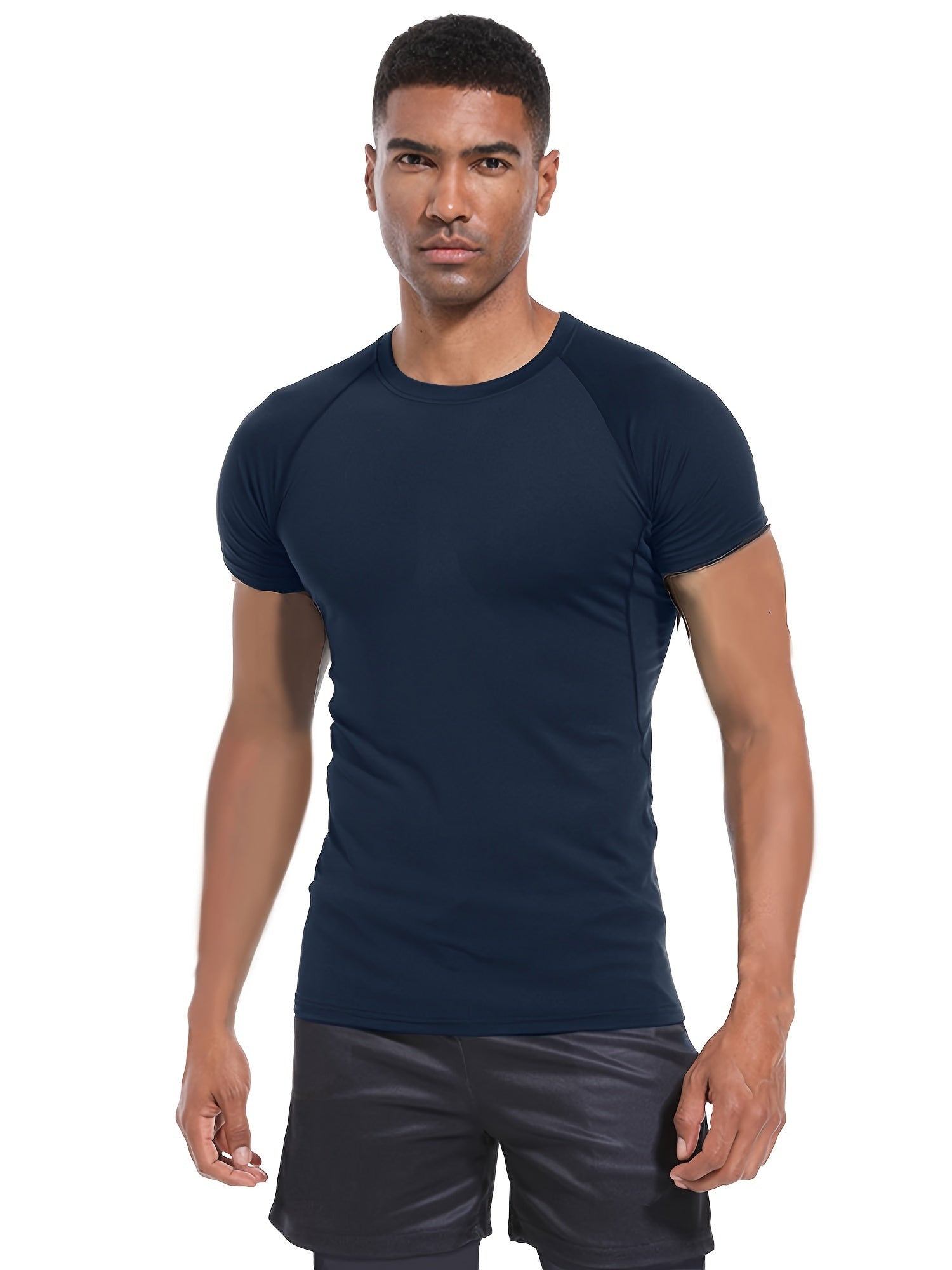 Men's Athletic Set Quick-Dry Compression T-Shirt and Multi-Pocket Shorts for Gym Running Outdoor