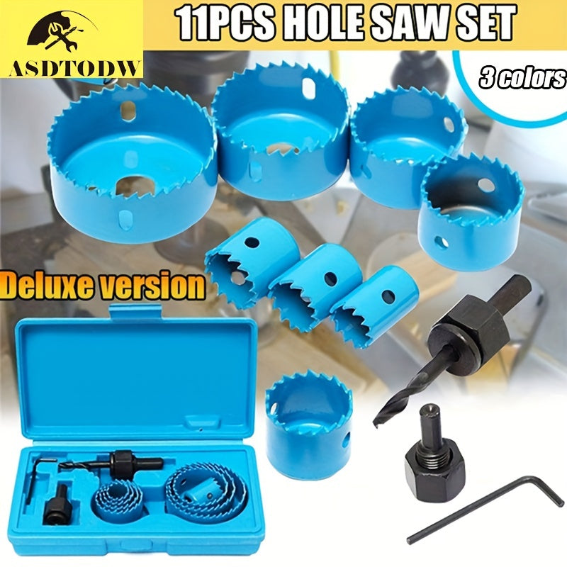 11-Piece Hole Saw Set 19mm-64mm Carbon Steel for Wood Metal Alloys with Case