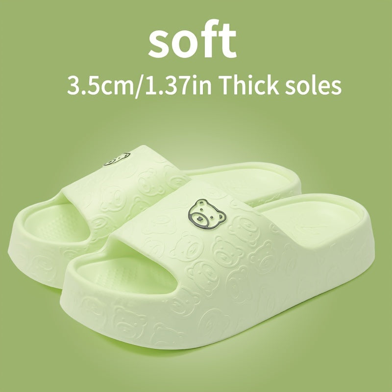 Women's Cartoon Bear Pattern Slip-On Indoor Slides Soft Sole Comfortable House Shoes