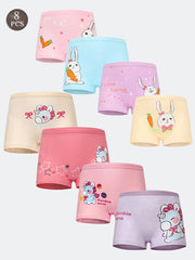 Girls' Cotton Blend Boxer Briefs 8-Pack with Cartoon Animal Prints Medium Stretch Comfortable Fit