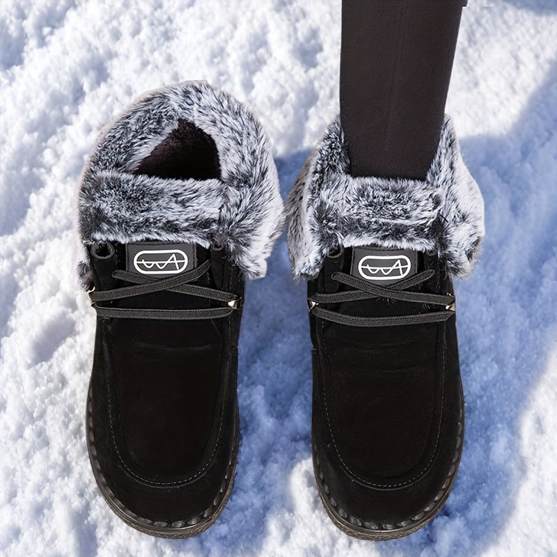 Women Winter Snow Boots Warm Leather Short Booties Black Sizes 36-45