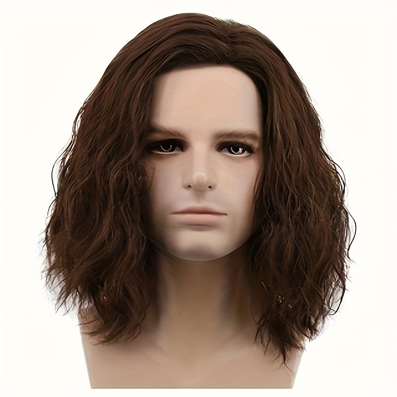 Mid-Length Cosplay Wig with Fluffy Perm Coily Hair Heat Resistant Fiber