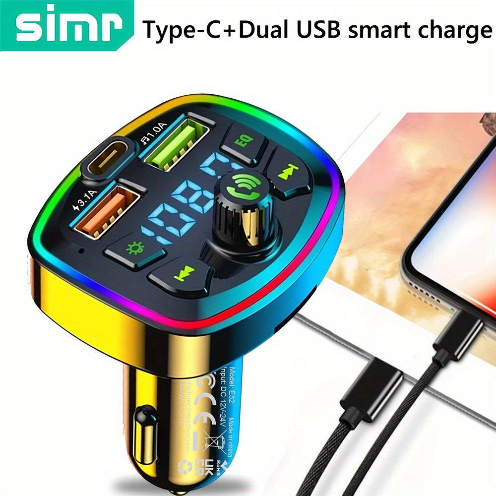 Wireless Car FM Transmitter with Dual USB-C Ports ABS Material for Vehicles