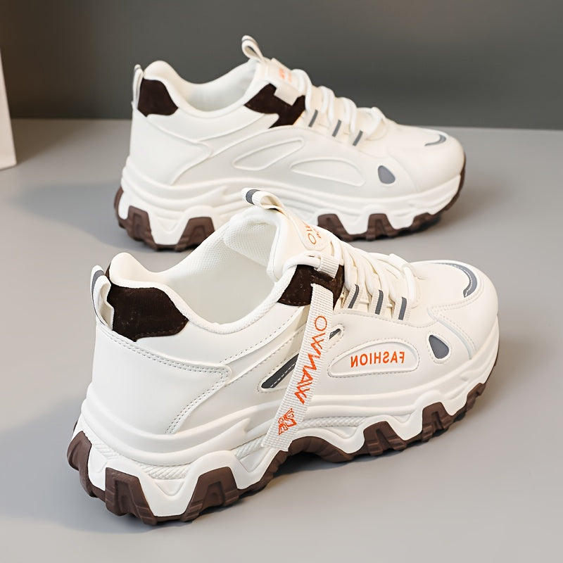 Women's Chunky Platform Combat Boots White and Blue Color-Block Synthetic Upper Rubber Sole