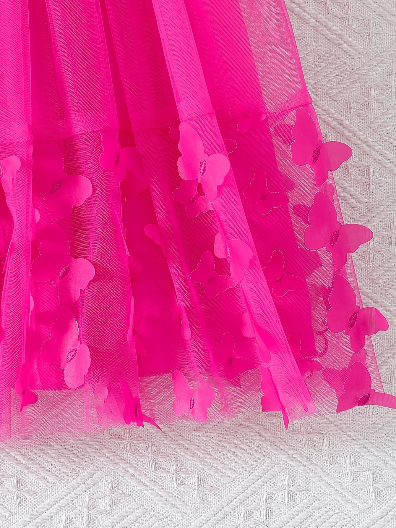 Girls' Spring Summer Princess Dress with 3D Butterfly Detail Short Puff Sleeve Flared Hollow Design