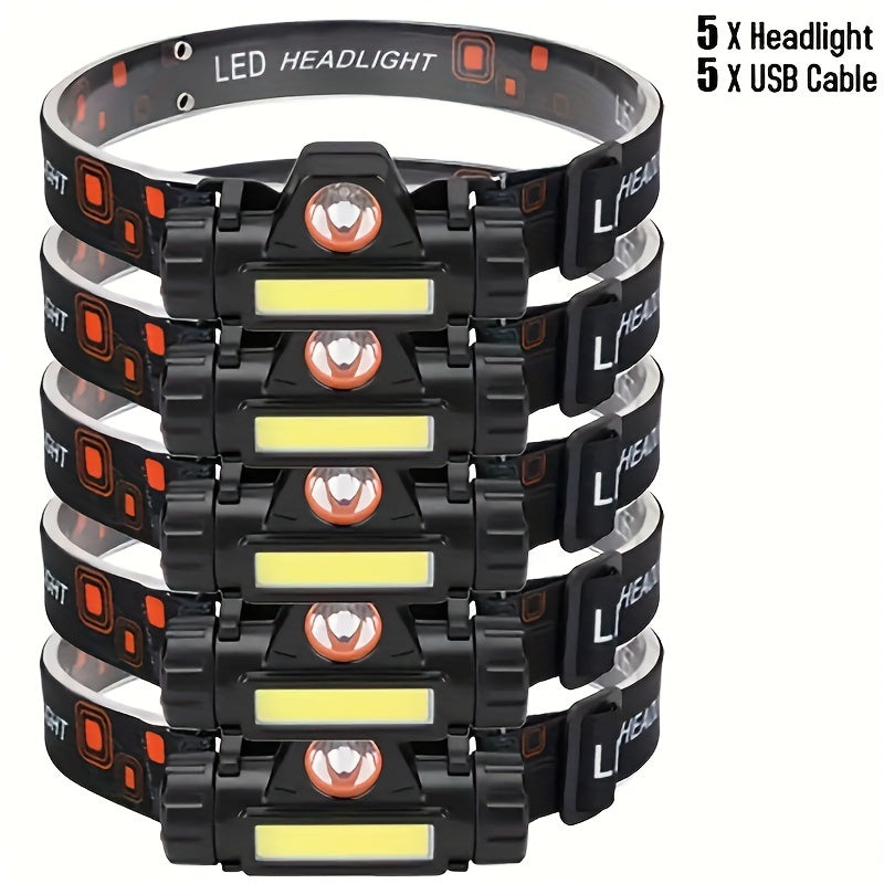 Rechargeable Dual Light Source Headlamp with USB Fast Charging and Magnetic Absorption