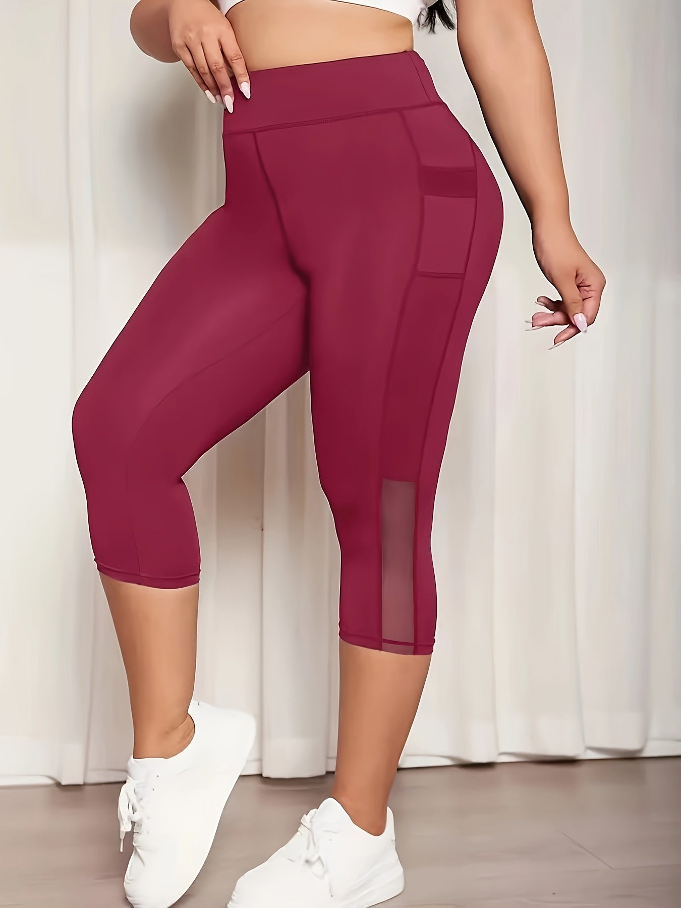Plus Size Solid Color Skinny Leggings High Waist Spring Summer Stretch Yoga Capri