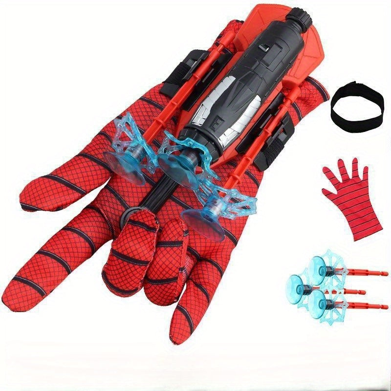 Red Child Toy Gloves with Soft Bullet Launcher and Spider Web Shooter