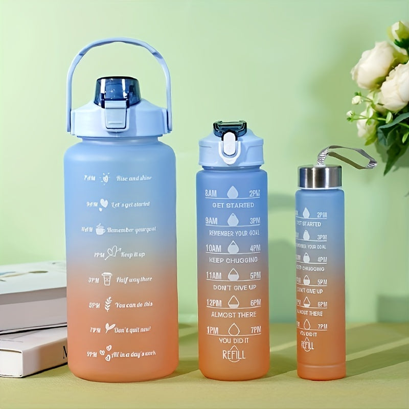 Leak-Proof Sports Water Bottles with Straw and Time Marker, Durable, Various Sizes