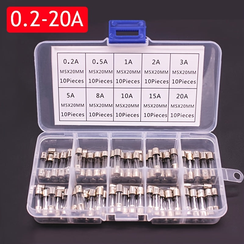72Pcs Assorted Glass Tube Fuse Kit 0.2A–30A, 5x20mm & 6x30mm