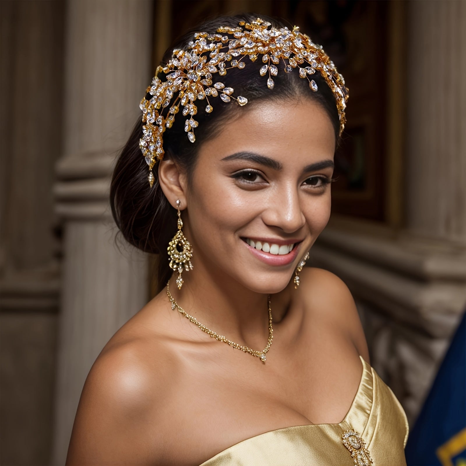 Bridal Headband with Wide Band and Synthetic Rhinestones Wedding Hair Accessory Tiara