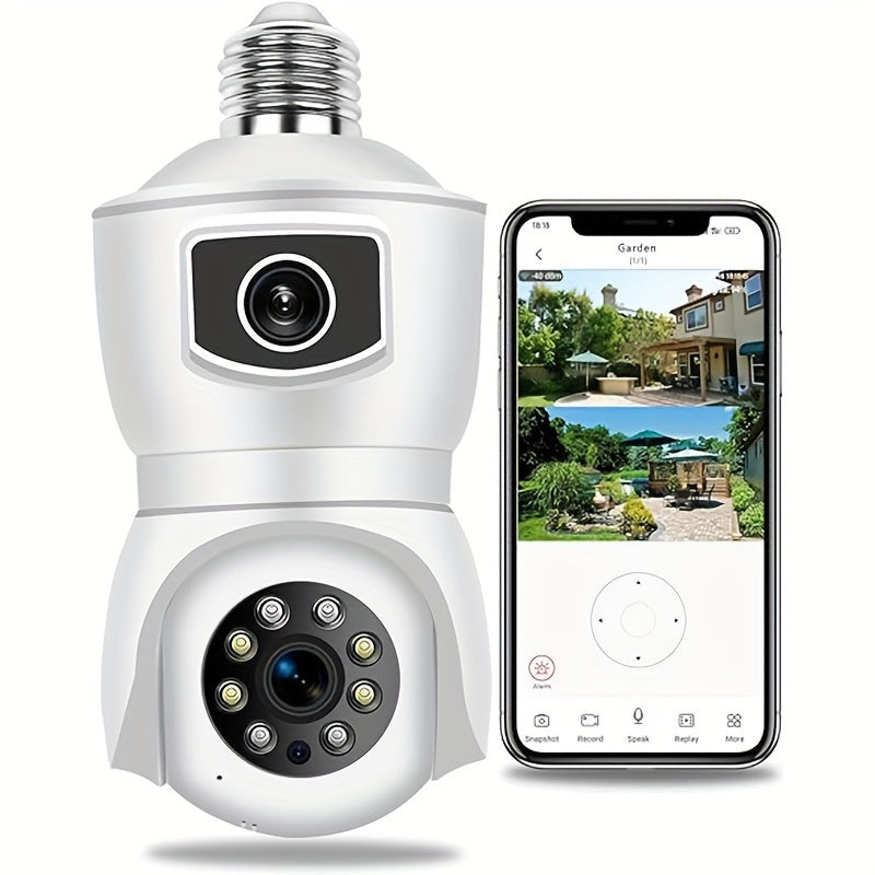 3MP PTZ Security Camera with 360 Degree View Dual Lenses Motion Detection Indoor Outdoor E27 Socket