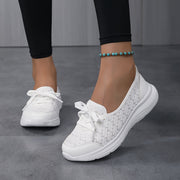 Women's Mesh Slip-On Sneakers White Low-Top Casual Shoes Round Toe