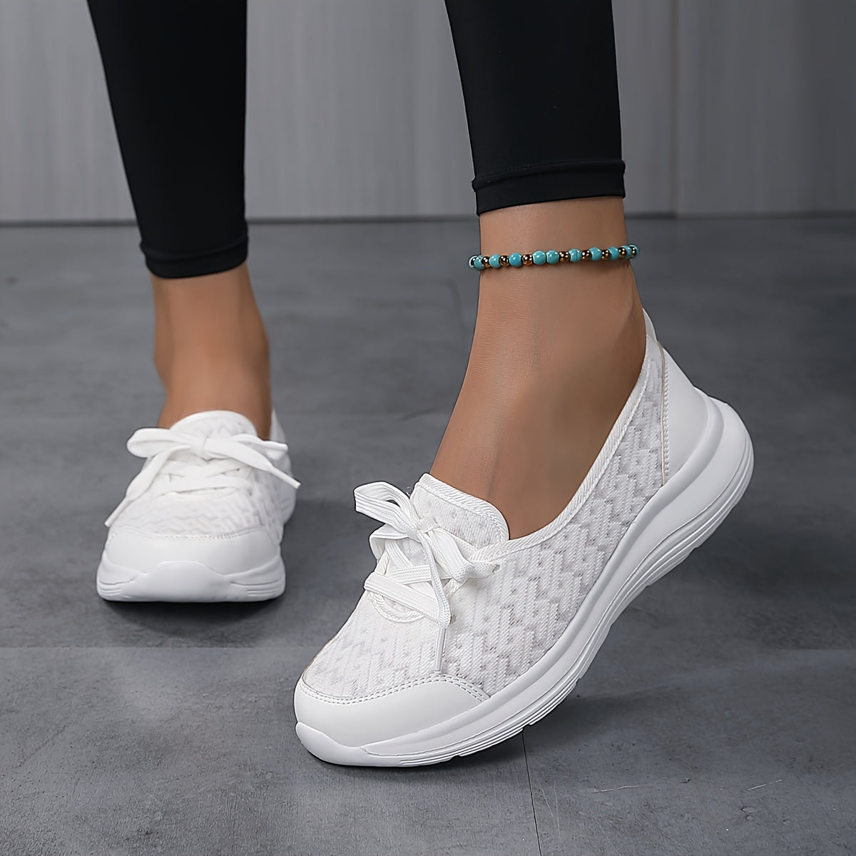 Women's Mesh Slip-On Sneakers White Low-Top Casual Shoes Round Toe