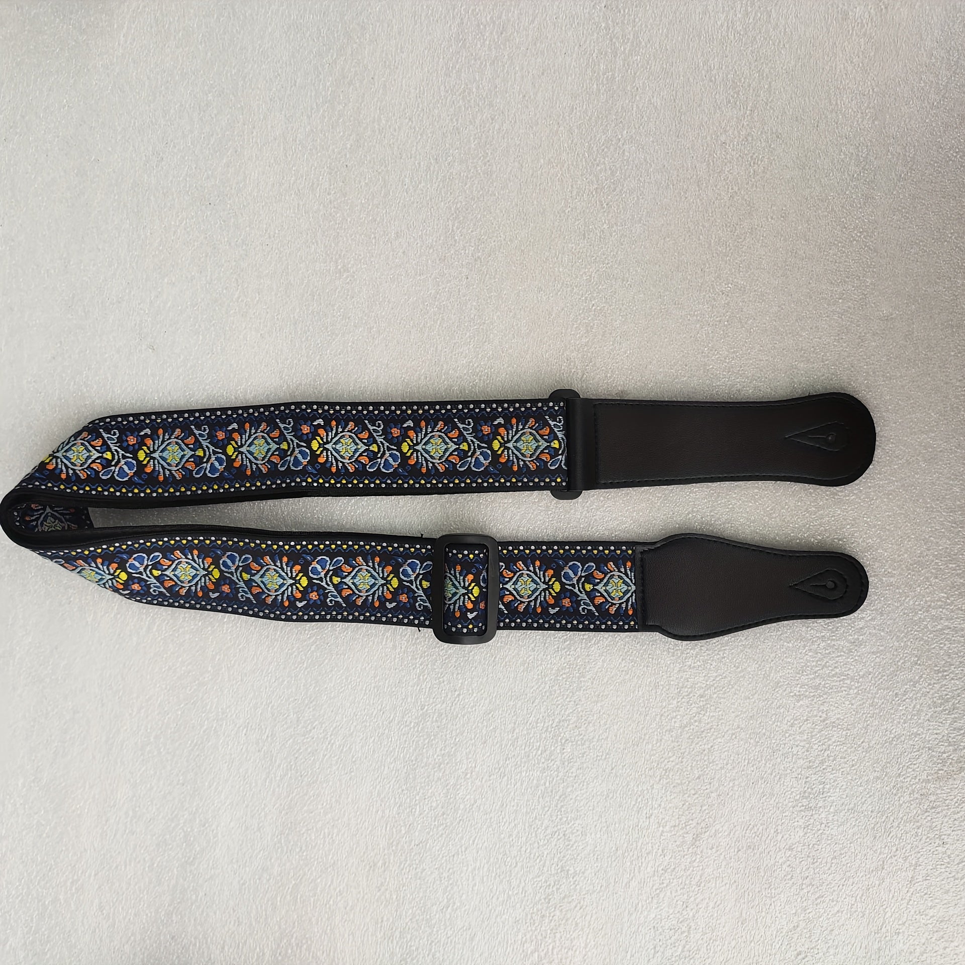 Correa de guitarra de lona con bordado de estilo nacional en rojo, amarillo, azul, verde y rosa