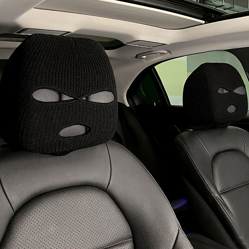 Universal Polyester Car Headrest Covers 2pcs Full Face Mask Design