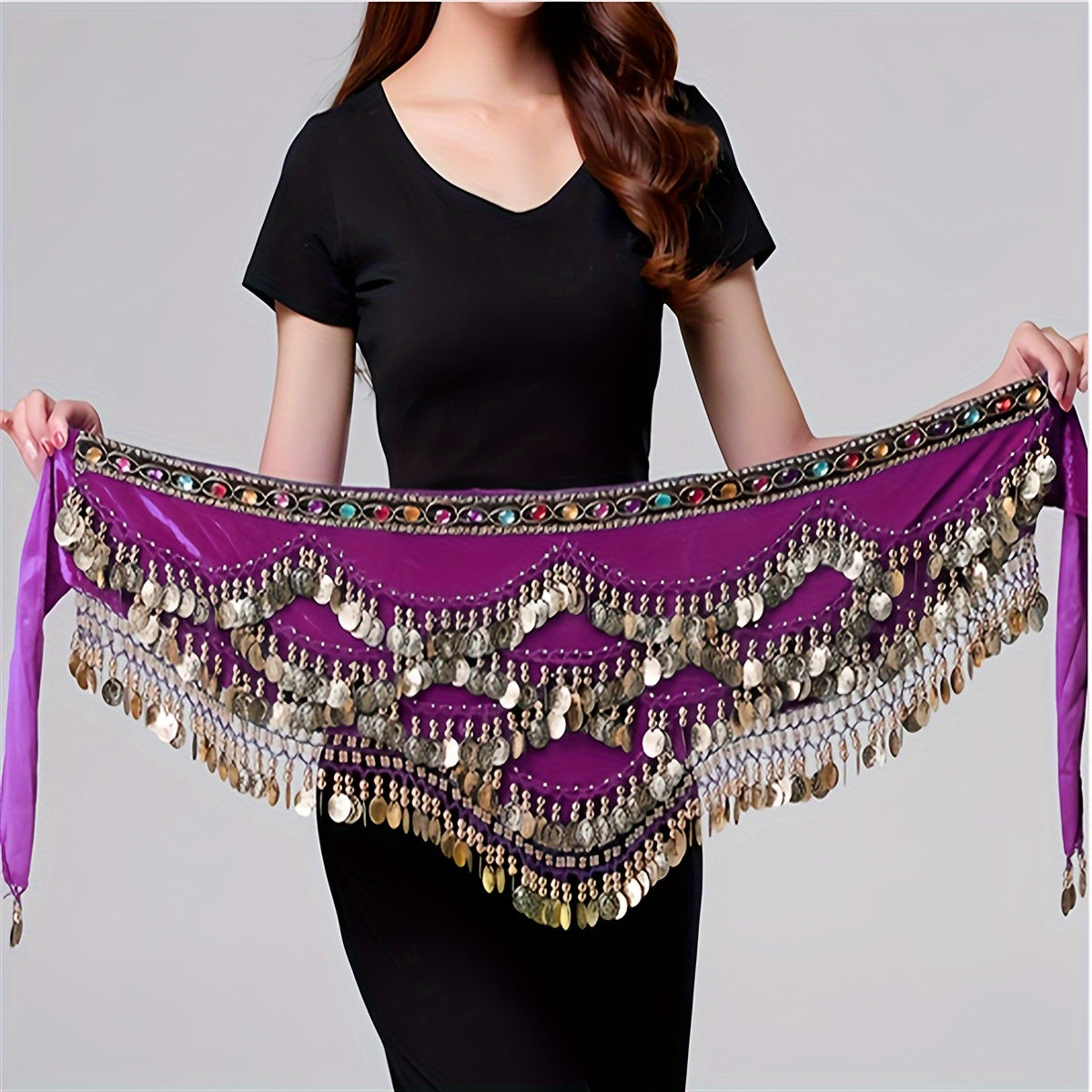 Black Sequin Belly Dance Hip Towel for Performances
