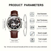 Men's Quartz Business Watch Set Alloy Case Faux Leather Strap Non-Rechargeable Battery