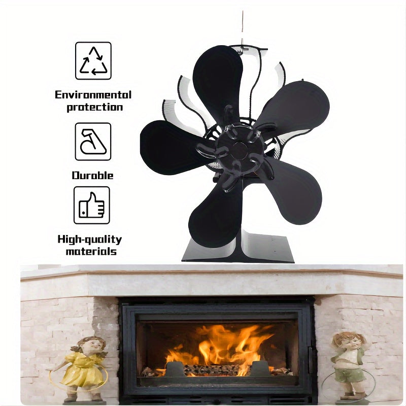 One-Piece Thermal Power Wooden Stove Fan 5 Blades Fireplace Non-Electric