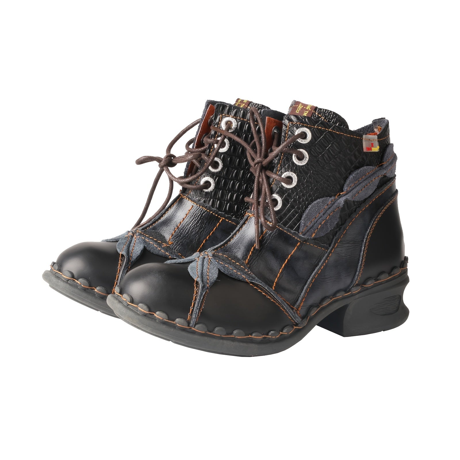 Women's Faux Leather Ankle Boots Fleece-Lined Low-Top Lace-Up