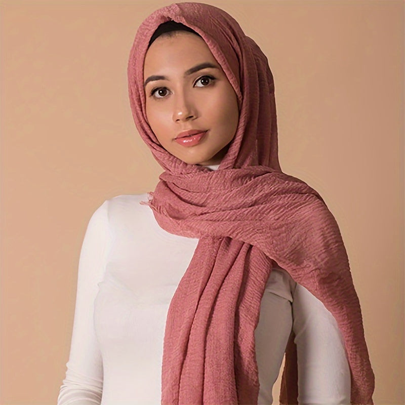 Crinkled Polyester Hijab Scarf for Women Solid Color Breathable Lightweight