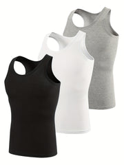 Men's Cotton Sleeveless Vests Slim Fit Fitness Tank Tops Solid Color All-Season