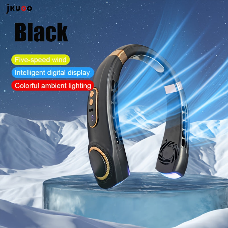 USB Rechargeable Bladeless Neck Fan with 5 Speeds Portable Cooling for Travel Camping