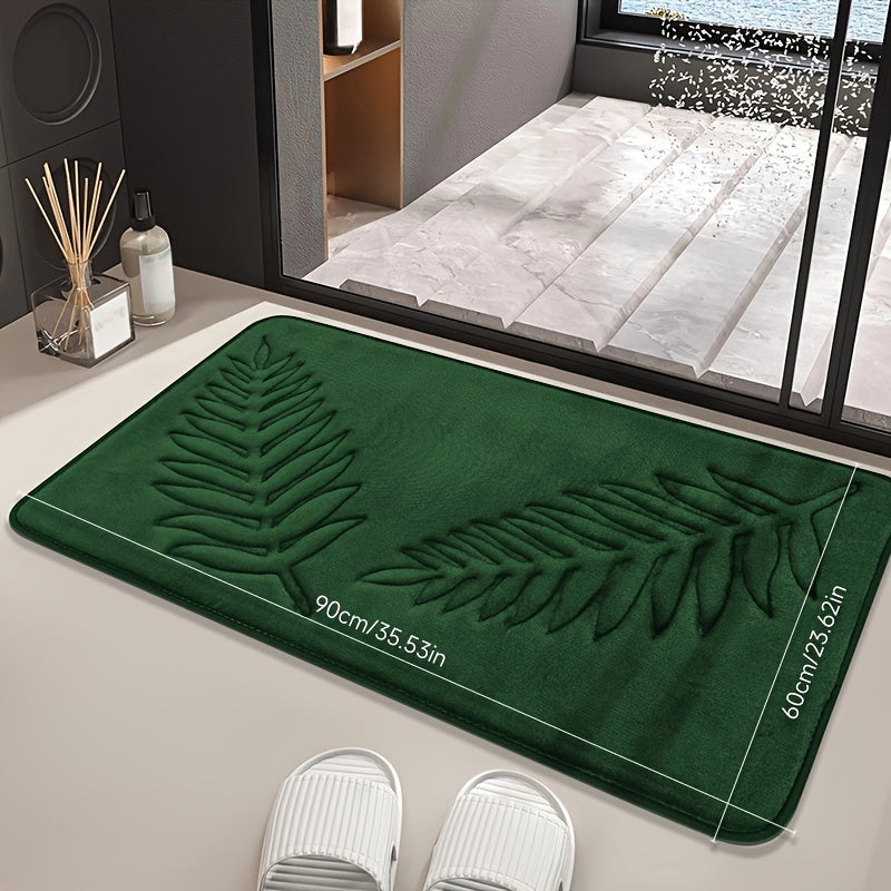 Non-Slip Leaf Pattern Bathroom Mat Absorbent Quick-Dry Polyester Rug