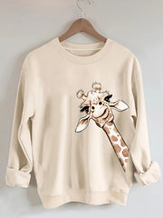 Women's Plus Size Giraffe Print Sweatshirt Casual Crew Neck Long Sleeve Pullover