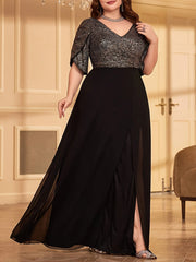 Plus Size Women's Sequin Evening Gown for Mother of the Bride Elegant Dress
