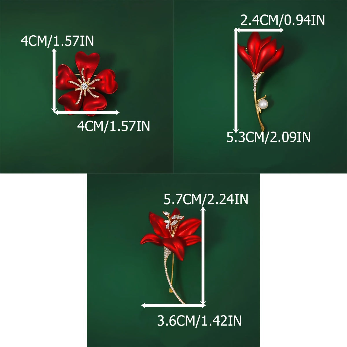Red Flower Brooch Pins Set for Women Alloy Stylish Daily Wear Accessories
