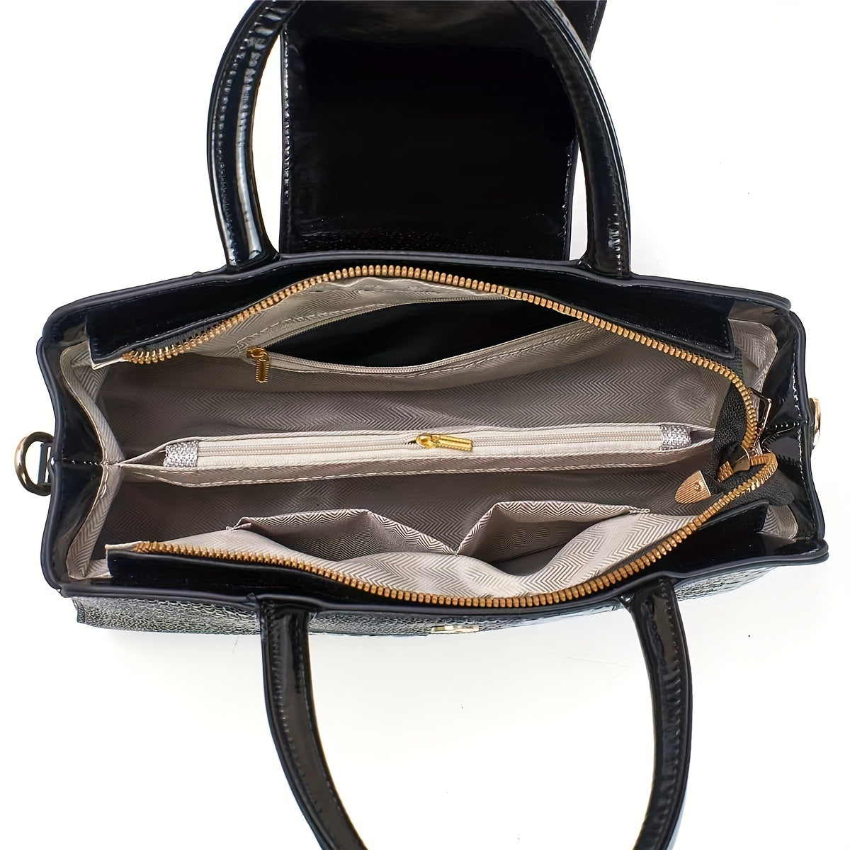 Women's Crocodile Pattern Leather Handbag with Adjustable Strap and Zipper Closure