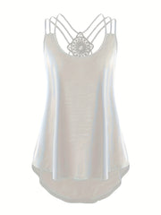 Top sin mangas de talla grande para mujer con encaje negro, casual, bohemio, verano