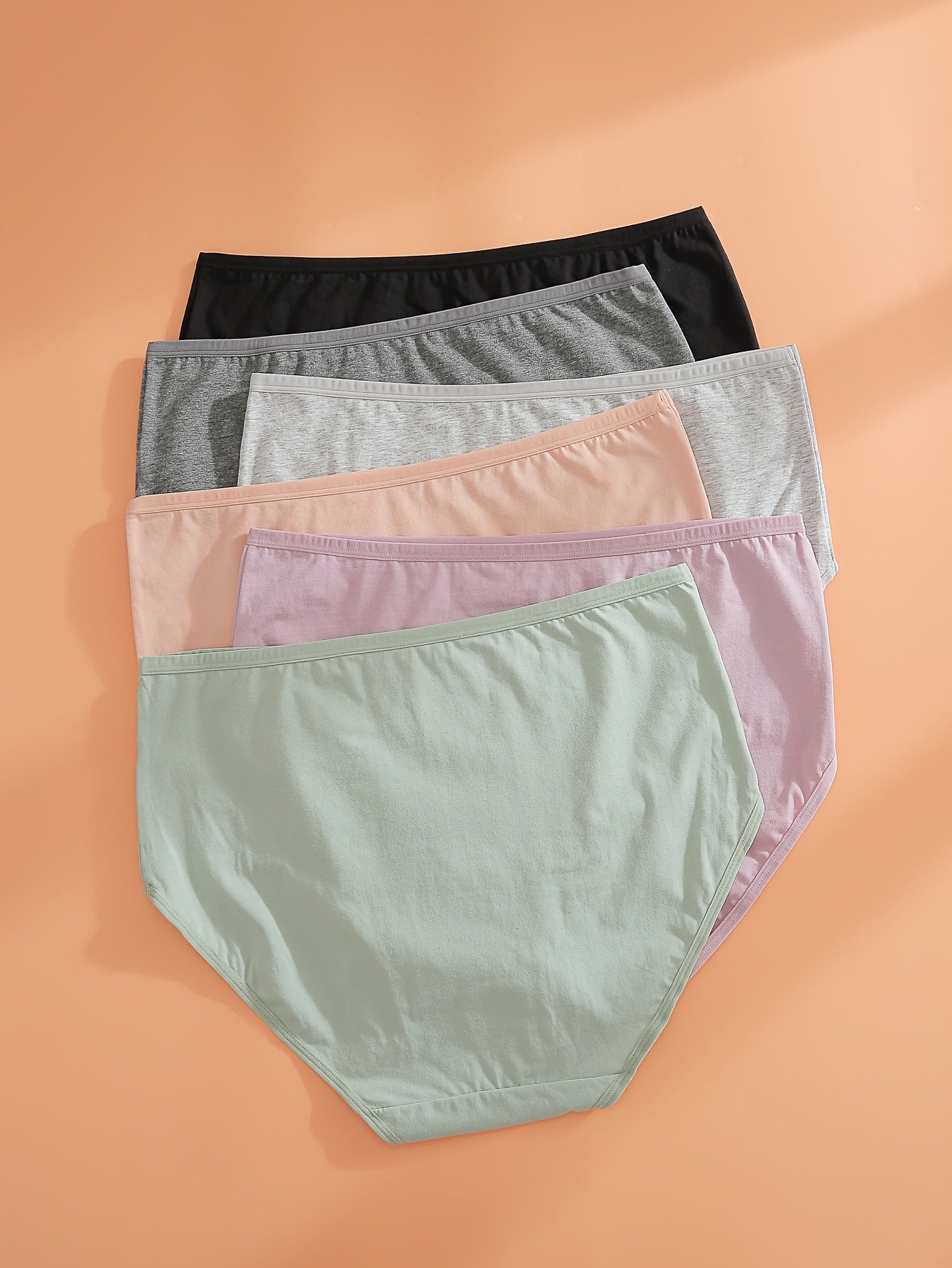 Six Pack Plus Size Cotton Briefs for Women Solid Color Mid-Waist Underwear Medium Stretch