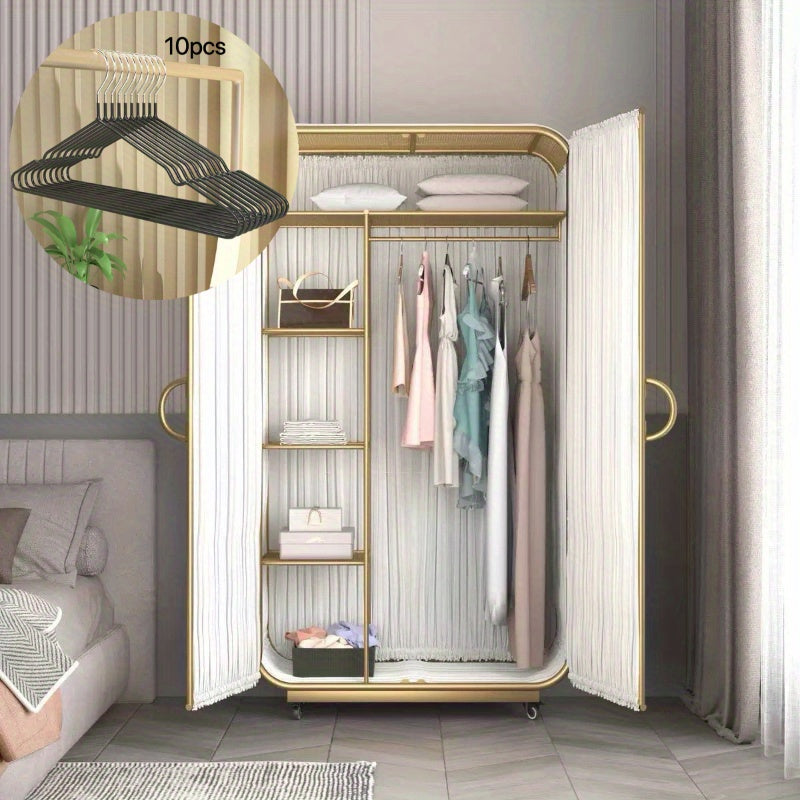 Set of 10 Metal Hangers with Shoulder Grooves and Non-Slip Coating