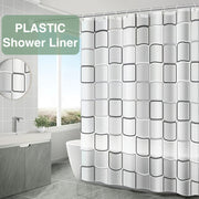 Checkered PEVA Shower Curtain Liner Waterproof Semi-Transparent with Hooks Bathroom Decor