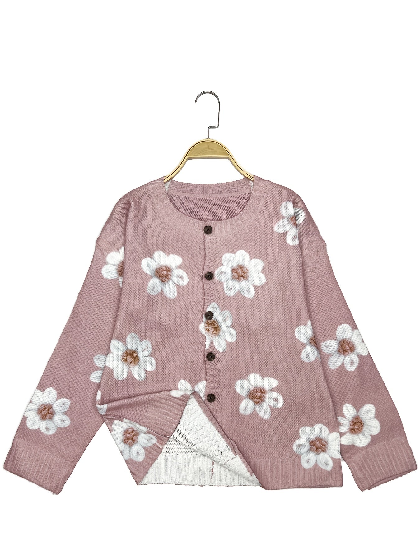 Plus-Size Women's Floral Print Cardigan Lightweight Sweater Long Sleeve Autumn Spring
