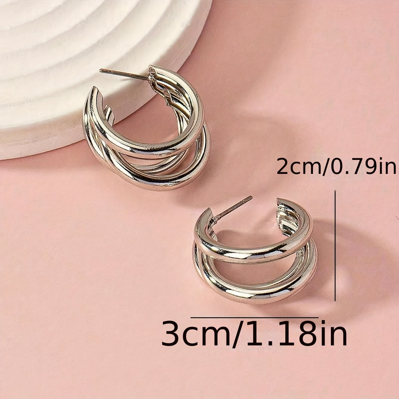 Women's Rhinestone Decor Triple Layer Hoop Earrings Gold Silver Elegant Jewelry