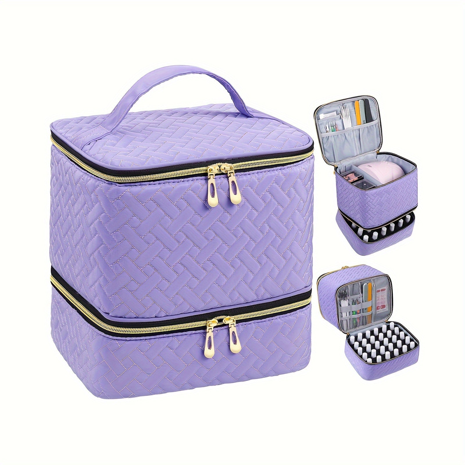 Qopqoqli tirnoq bo'yog'i tashkilotchisi sumkasi, ikki qatlamli, 30 shishani ushlab turadi, ko'p rangli suv o'tkazmaydigan nyolon.