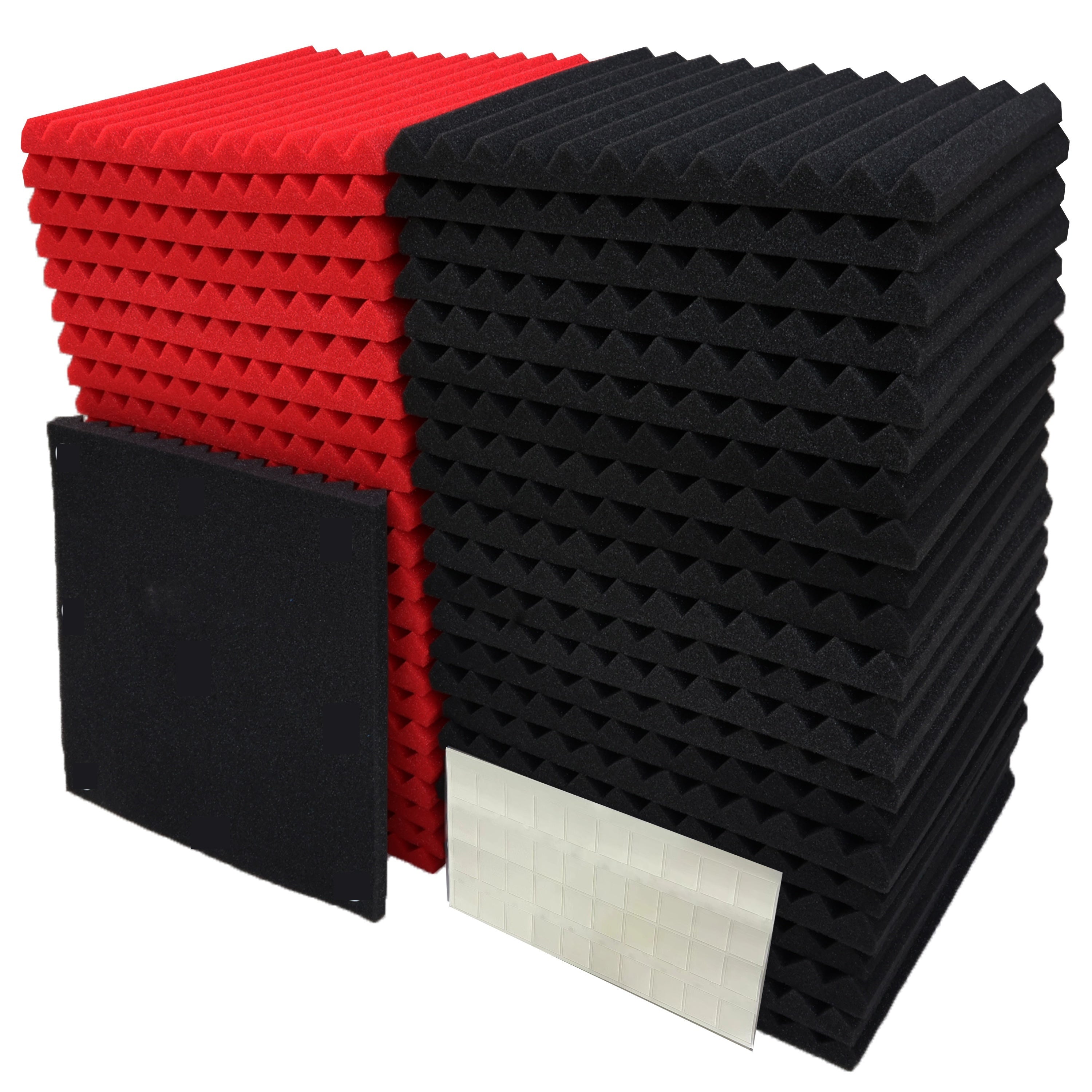 50pcs Acoustic Foam Wedge Panels 30cm x 30cm x 2.5cm Soundproofing Studio Noise Reduction Black Red