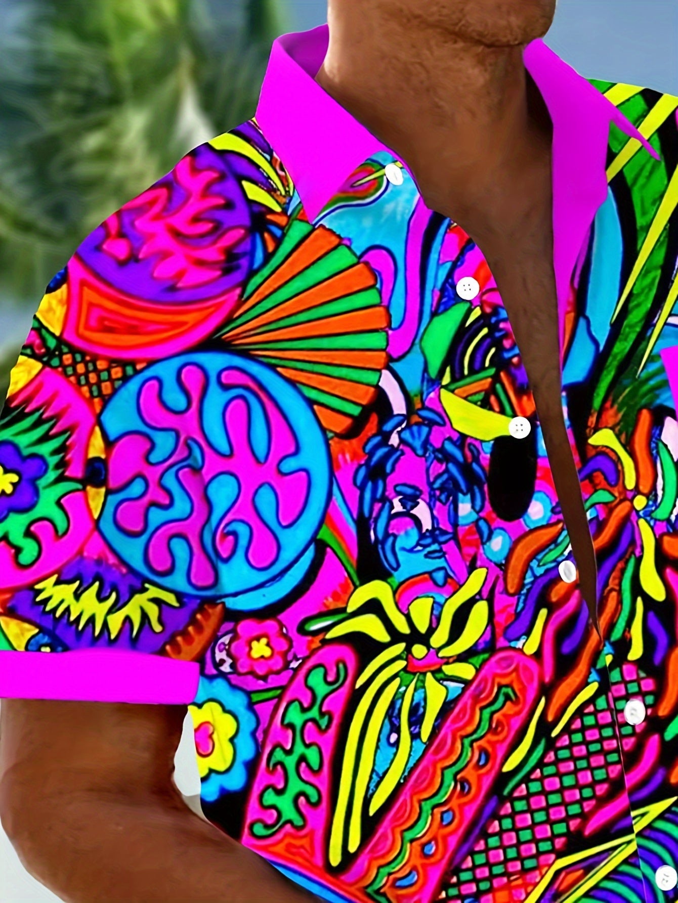 Men's Large Size Summer Shirt with Abstract 3D Digital Print and Button Pocket