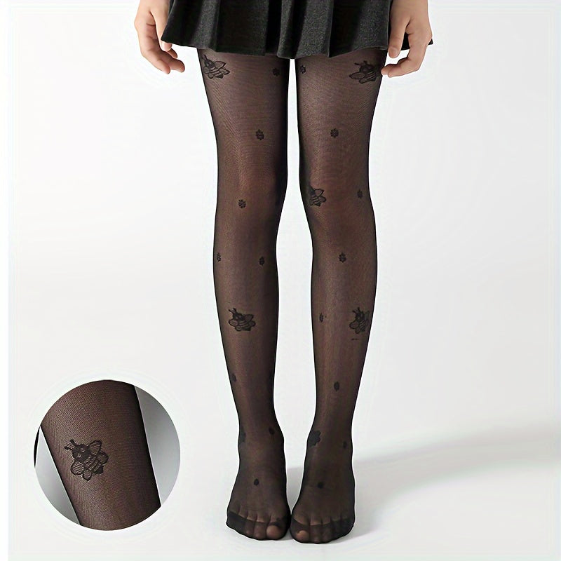 Girls' Nylon Blend Tights with Floral Jacquard Solid Color All-Season Kids' Leggings Pack