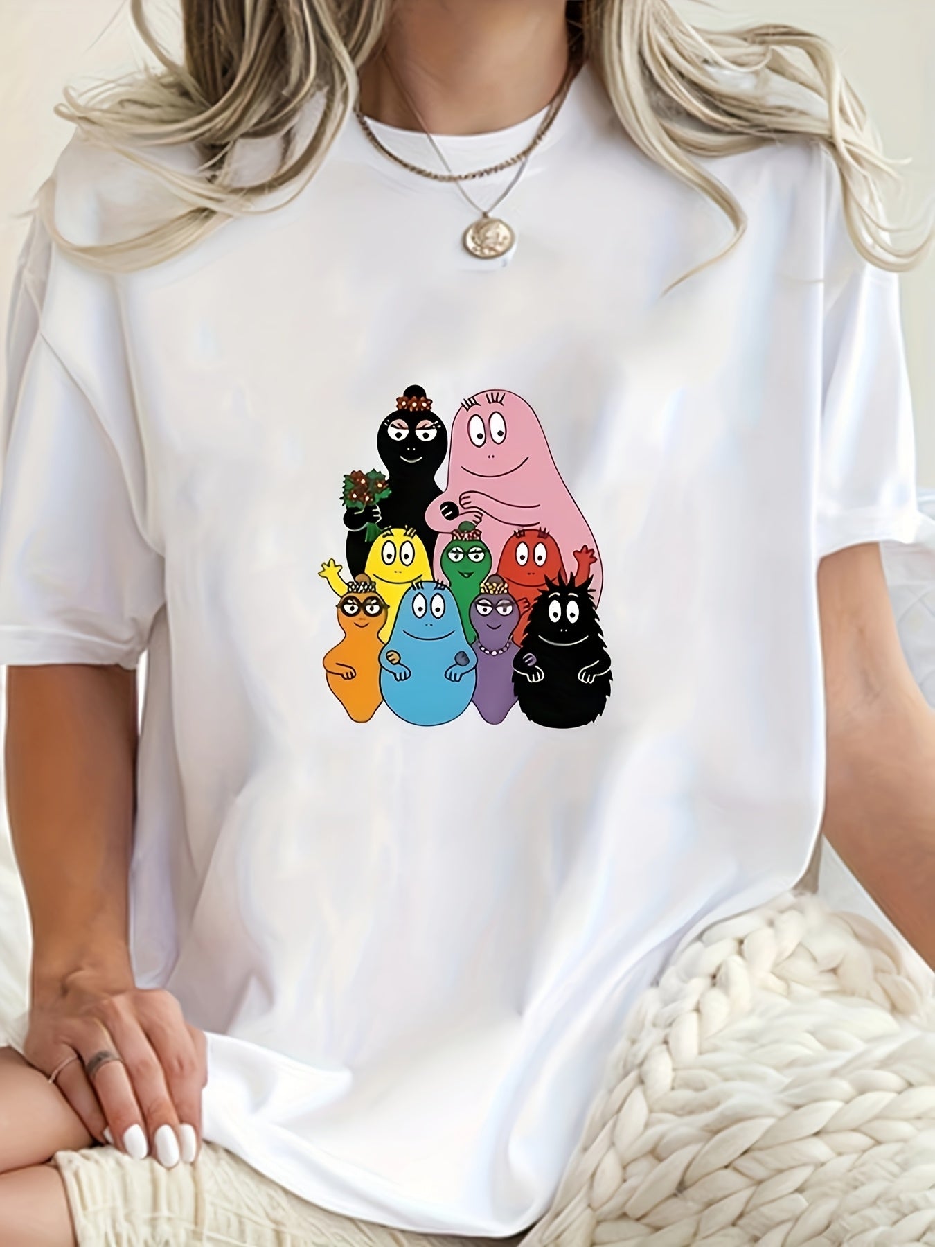 Women's Plus Size White T-Shirt Short Sleeve Cartoon Print Casual Summer