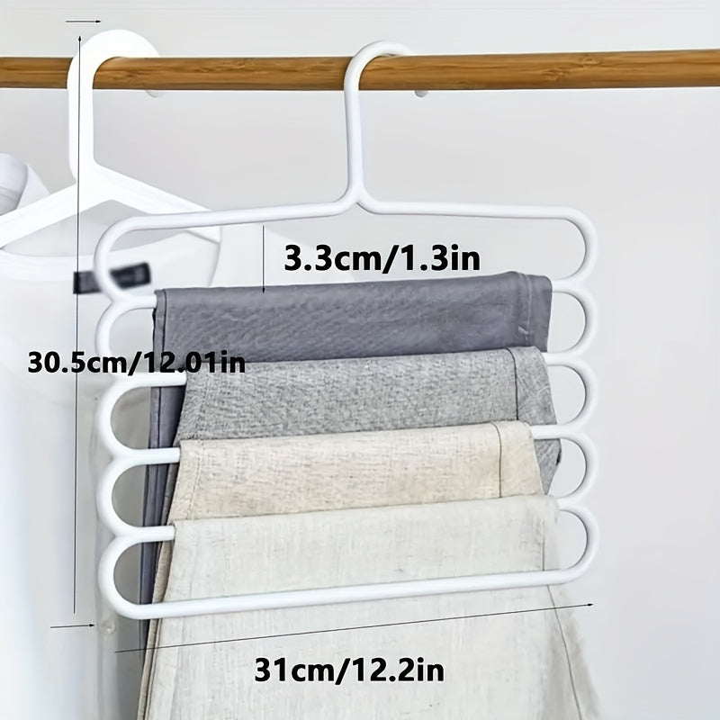 Set of 3 5-Tier Plastic Pants Hangers Space-Saving Closet Organizer with Non-Slip Design