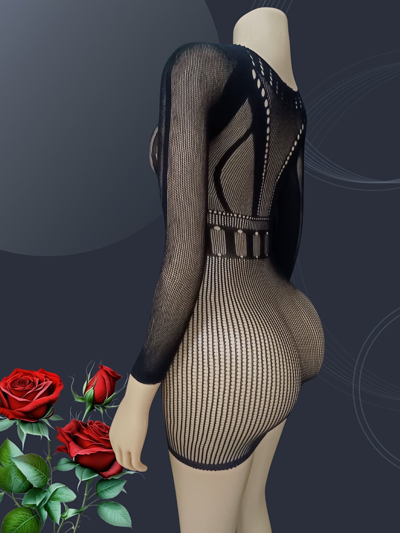 Vestido de manga larga con malla hueca de talla grande y recortes