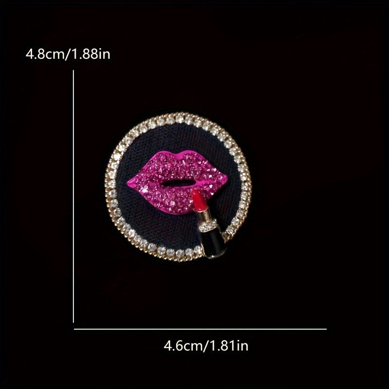 Vintage Red Lips Brooch with Rhinestone Accents Geometric Lipstick Design for Autumn Winter Fashion