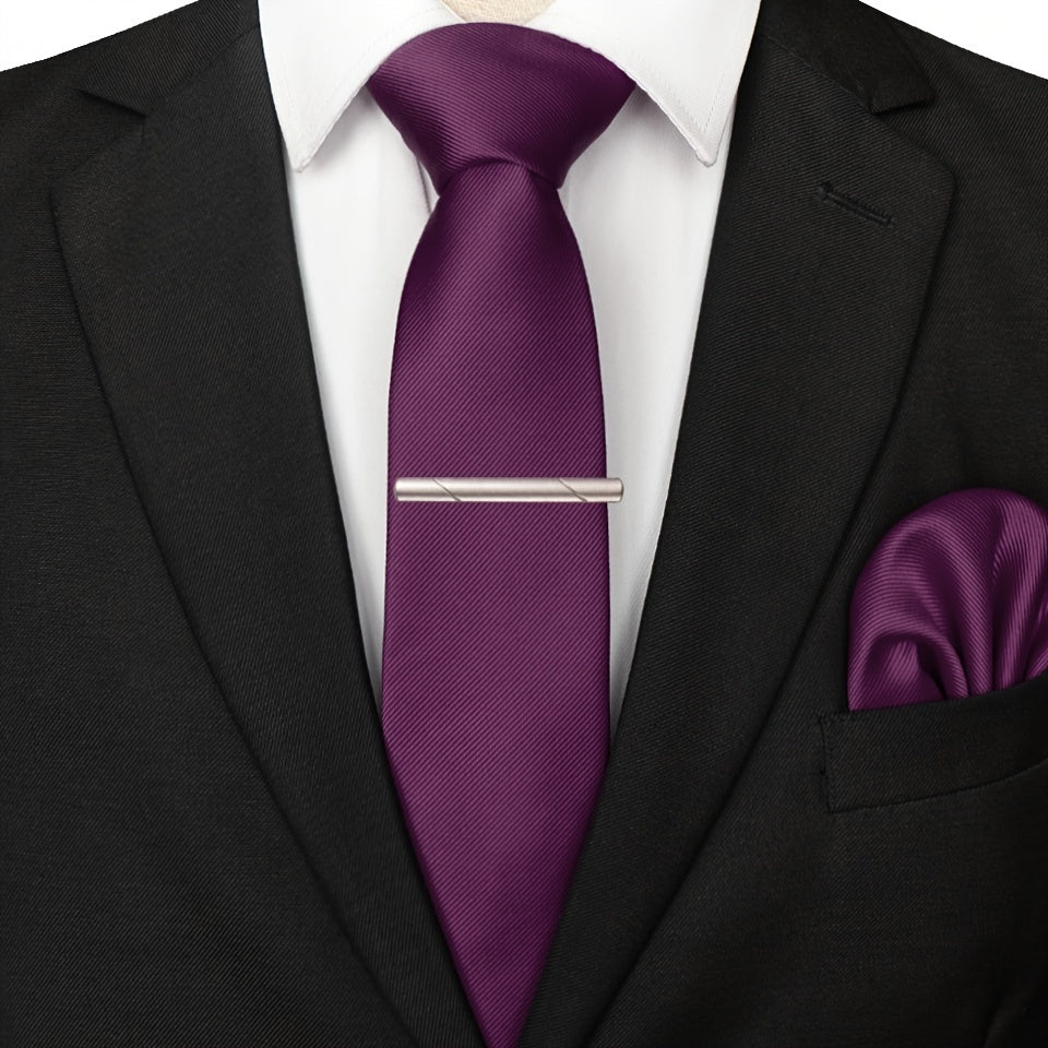 Men's Wedding Ties Set with Tie Clips and Handkerchief for Formal Events